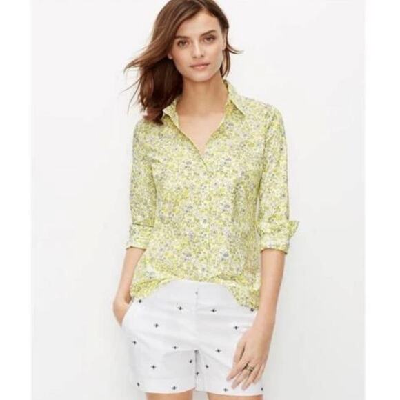 ANN TAYLOR Women's Light Cotton Blouse Long Sleeve Floral Yellow White size 8 - Picture 1 of 4